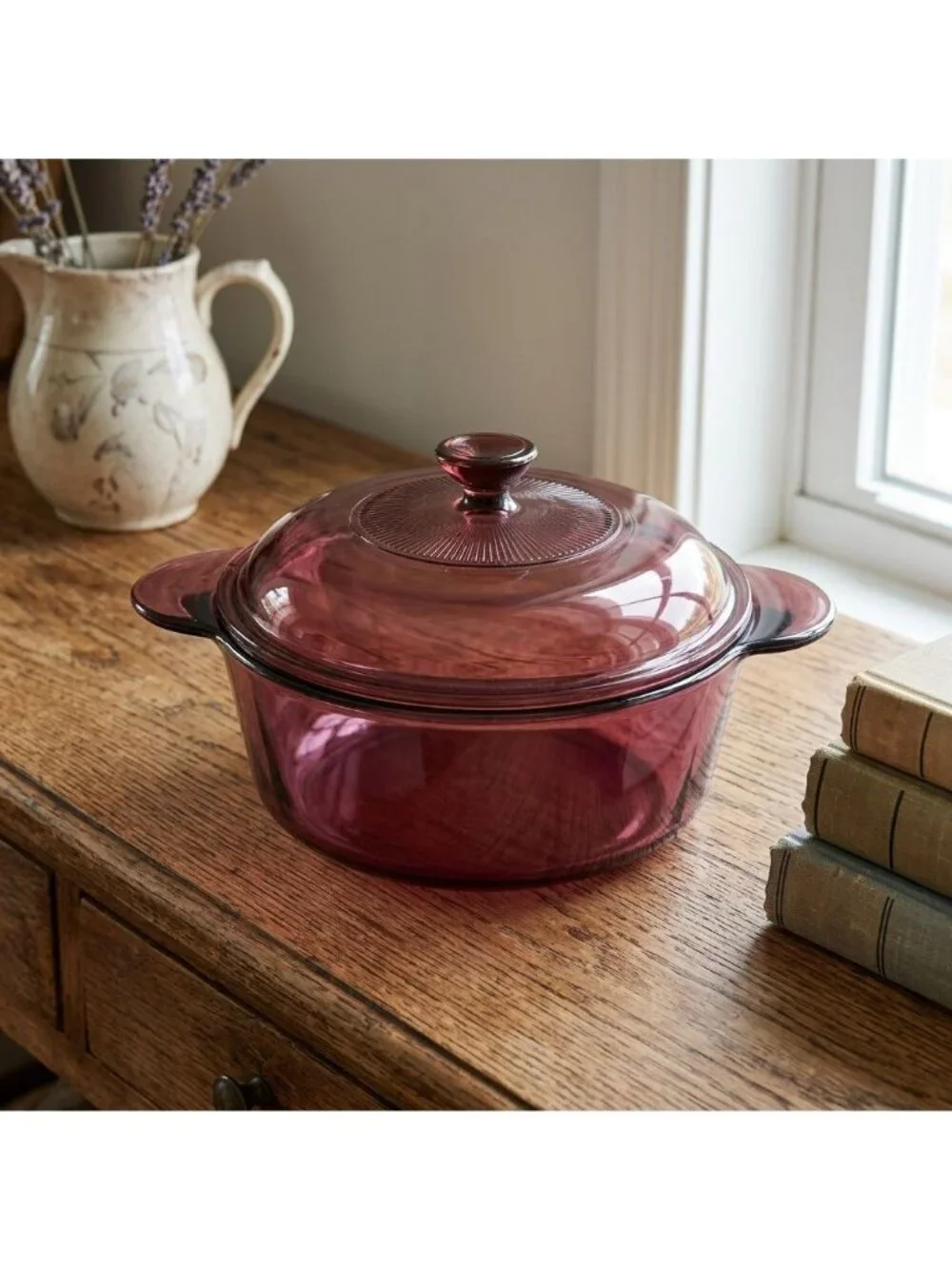 Vintage Corning Visions Cranberry 1.5L Casserole Dish V-1.5-B Pyrex Lid V-1.5-C